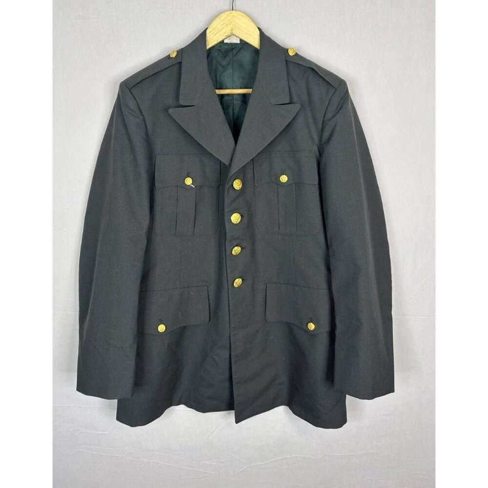 Vintage US Army Dress Green Class A Service Coat 40R Vietnam Era w/ Gold Buttons